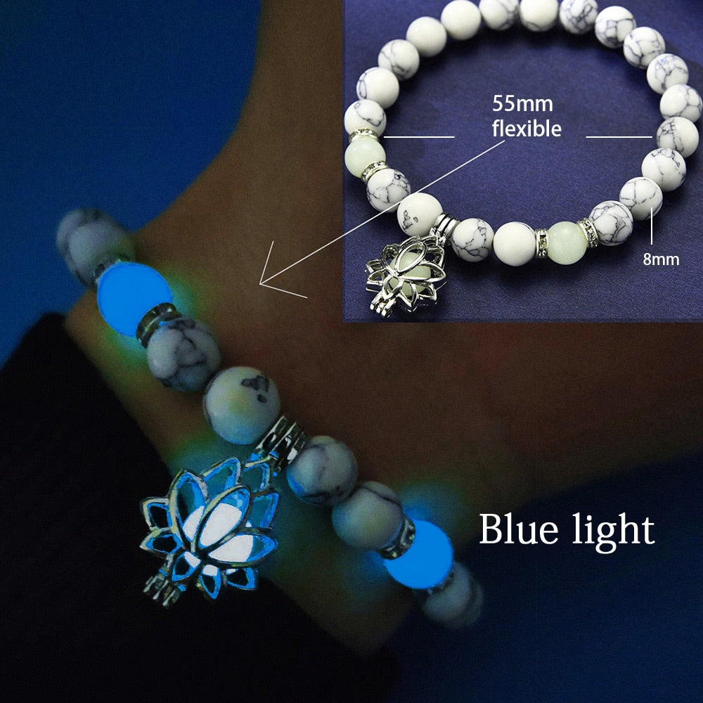 Stone Luminous Lotus Charm Bracelet