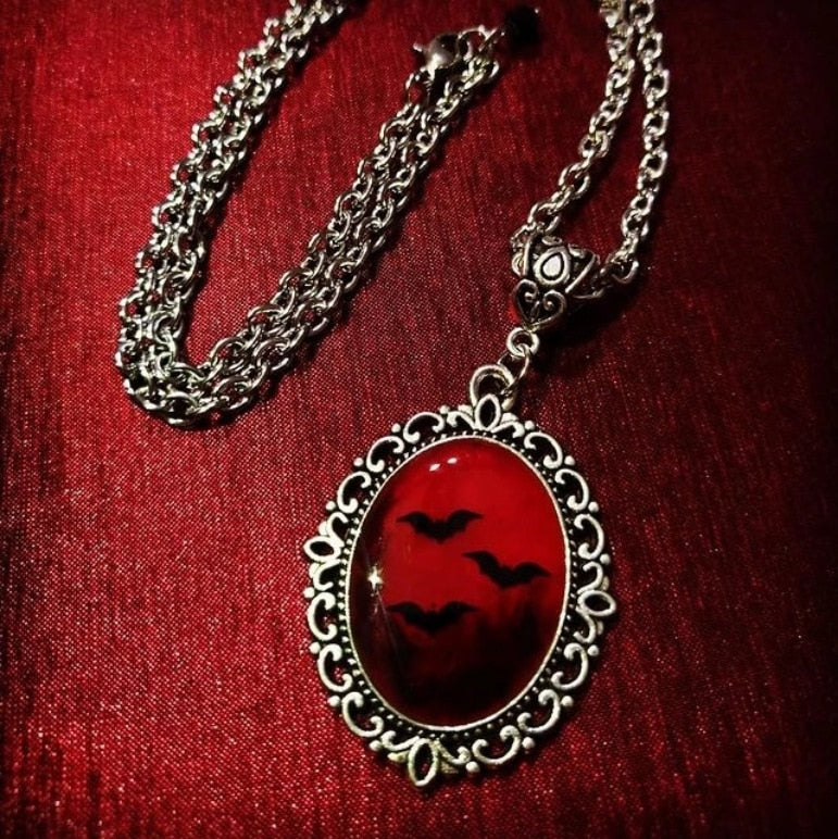 Gothic Blood Red Quartz Charm Necklace