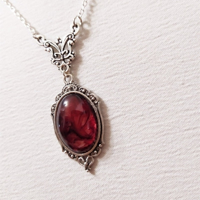 Gothic Blood Red Quartz Charm Necklace