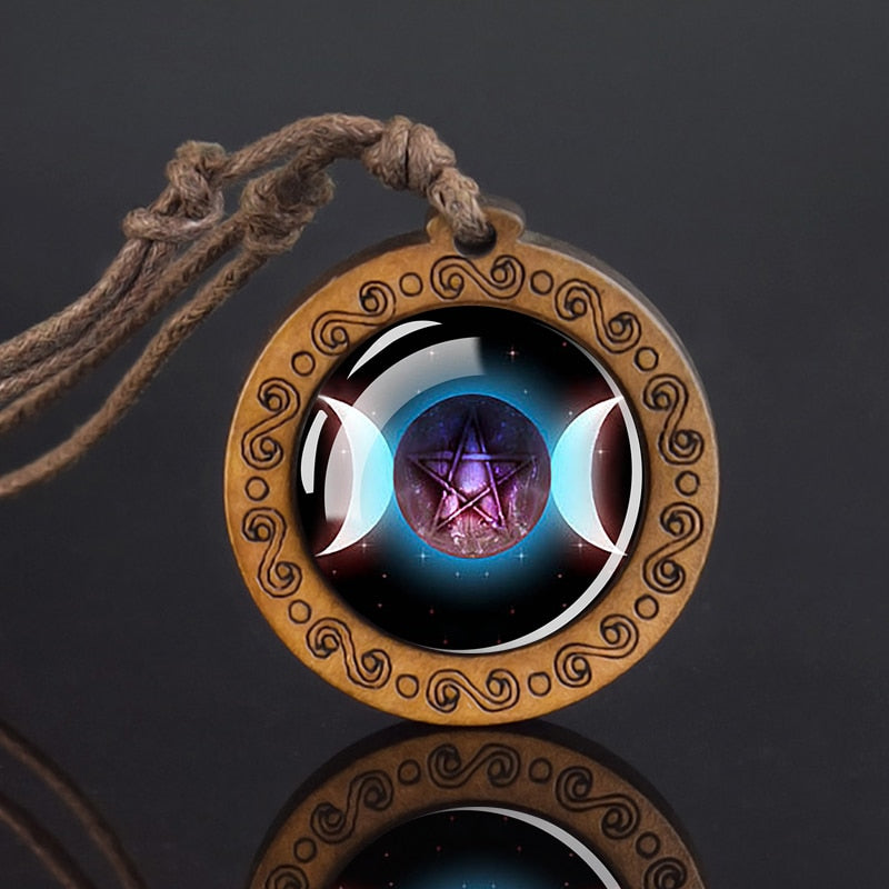 Triple Moon Goddess Glass Necklace