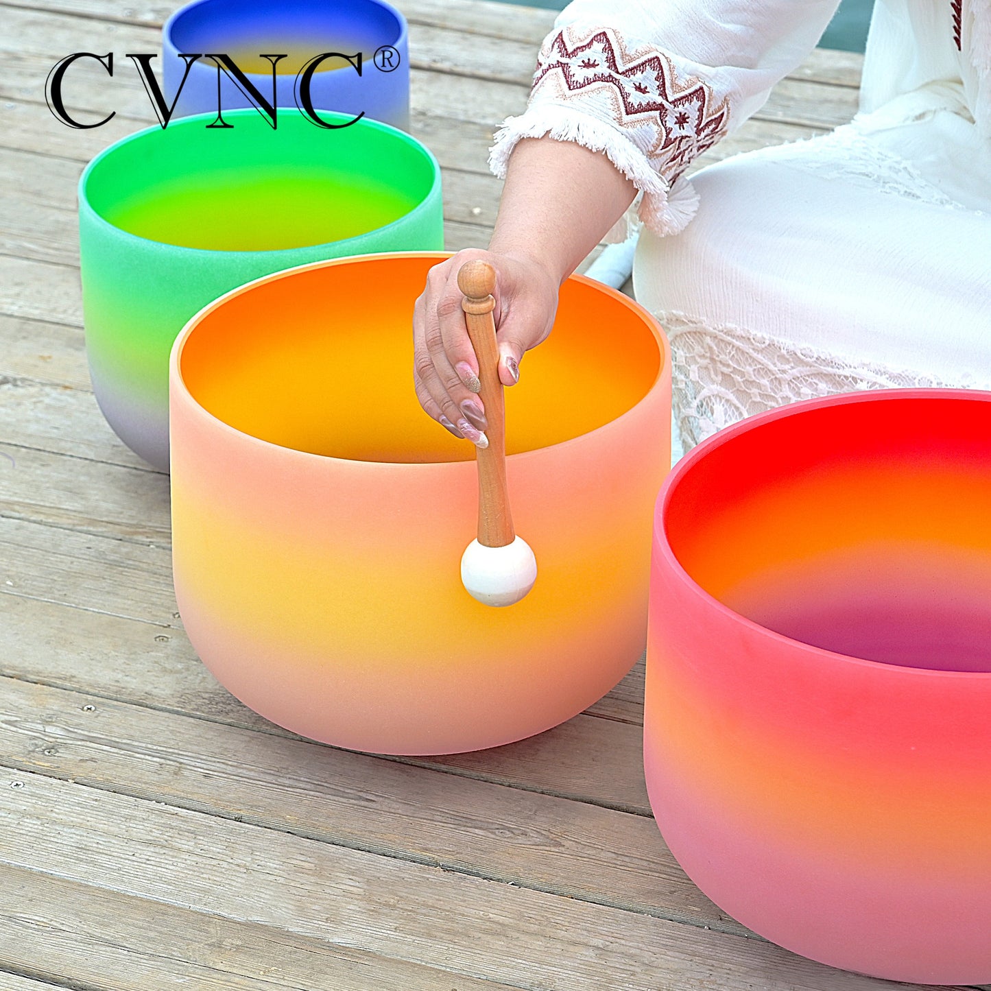 Rainbow Color Frosted Singing Bowl 7pcs Chakra Set