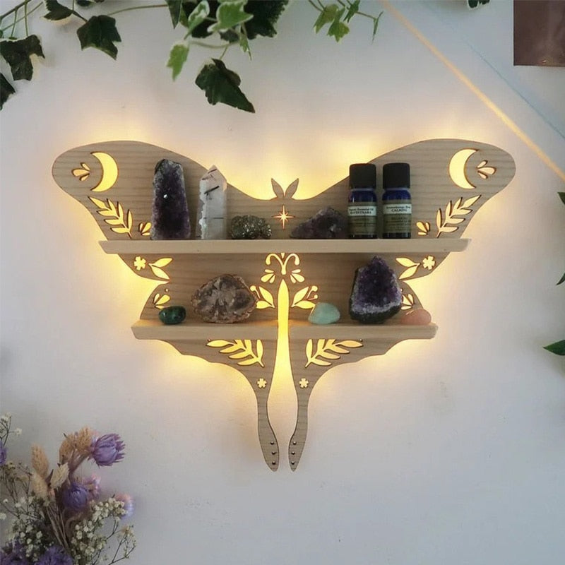 Moon Butterfly Wooden Shelf Crystal Essential Oil Storage Rack