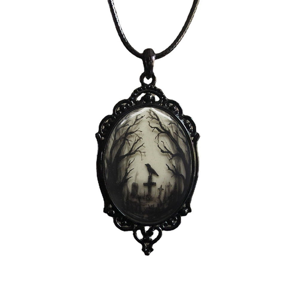 Gothic Crow Forest Charm Necklace