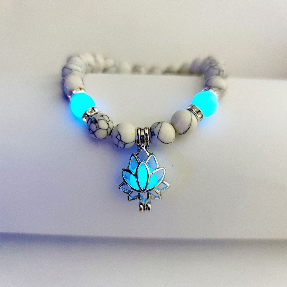 Stone Luminous Lotus Charm Bracelet