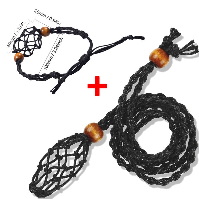 SET Necklace Cord Empty Meditation Stone Holder