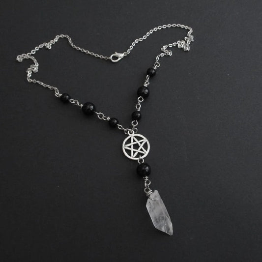 Gothic Beaded Pentagram Crystal Necklace