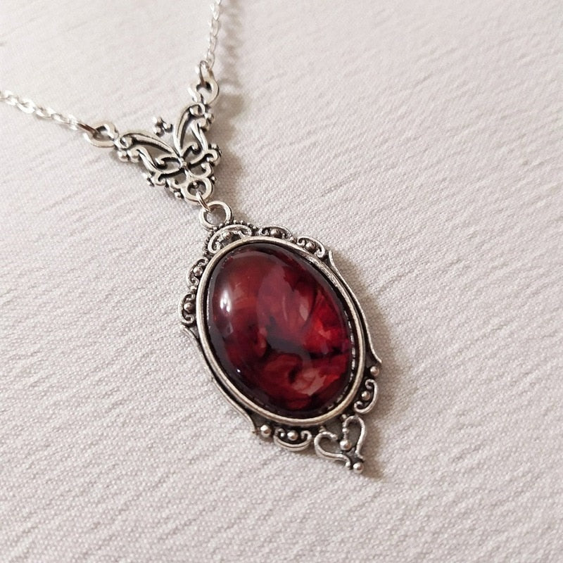 Gothic Blood Red Quartz Charm Necklace