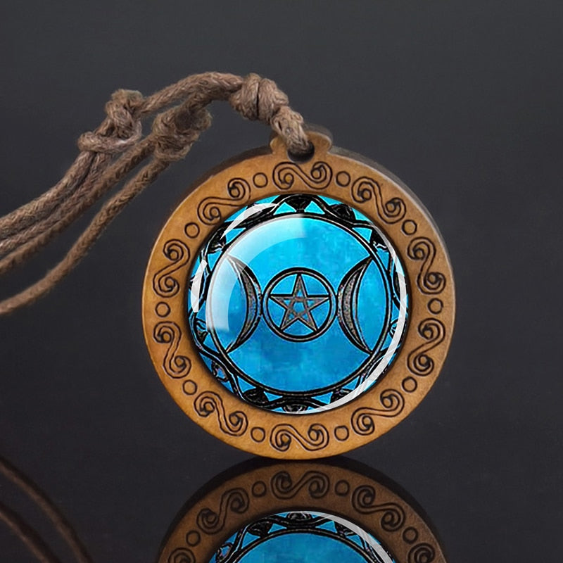 Triple Moon Goddess Glass Necklace