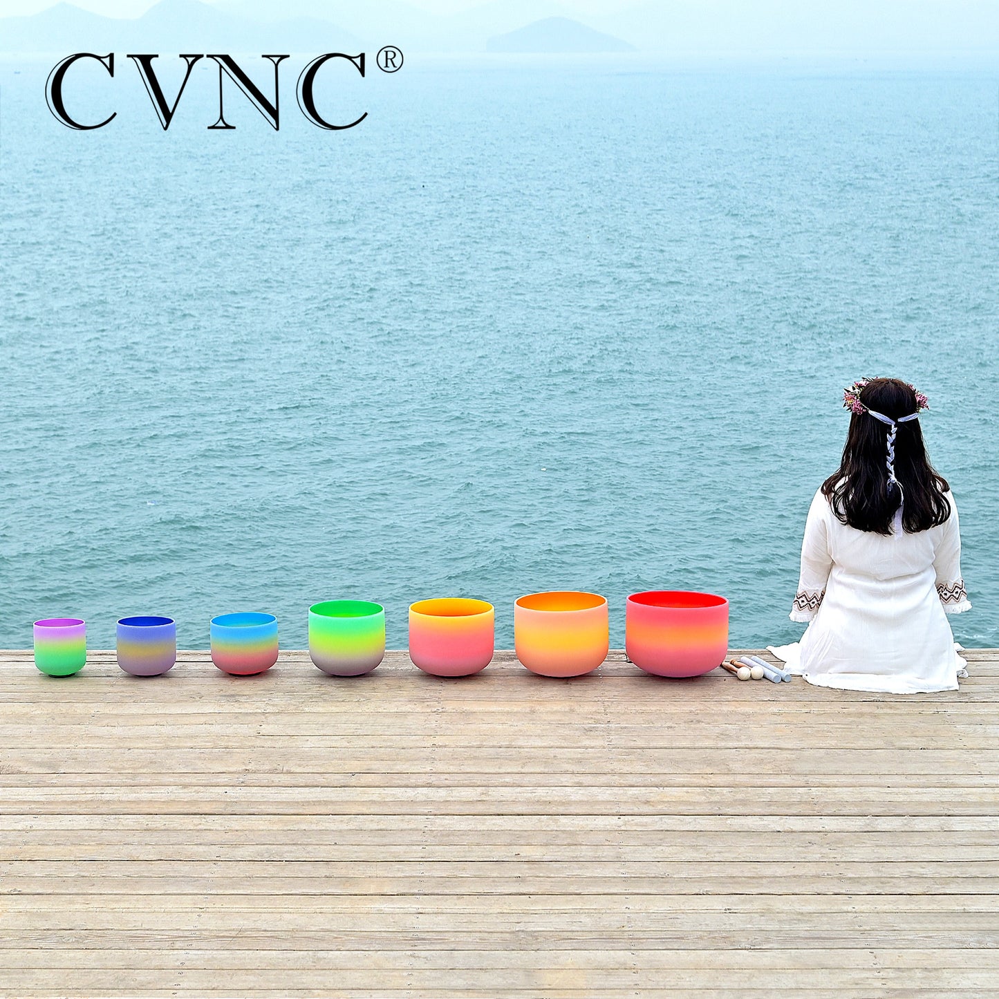 Rainbow Color Frosted Singing Bowl 7pcs Chakra Set