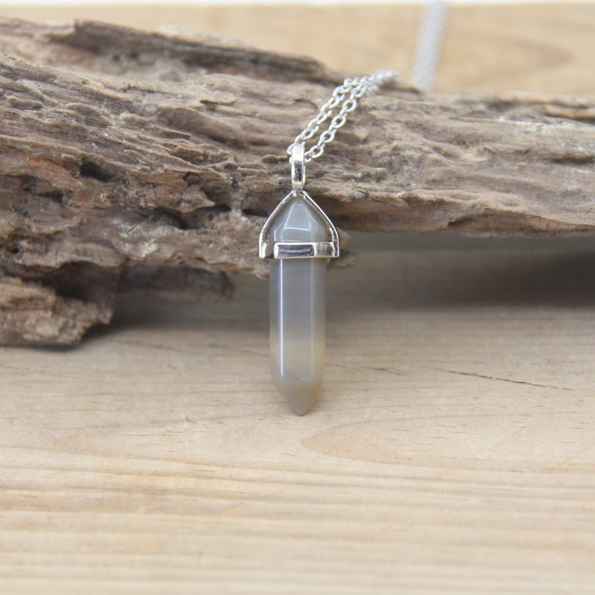 Stone Hexagonal Point Pendants Necklaces