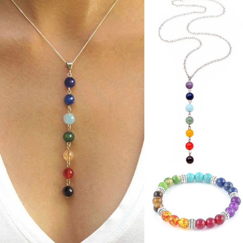 7 Chakra Gem Stone Beads Necklace