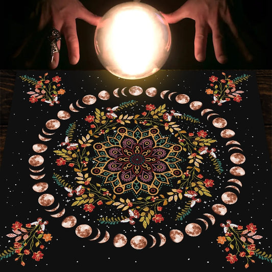 Moon phase flower Tarot tablecloth