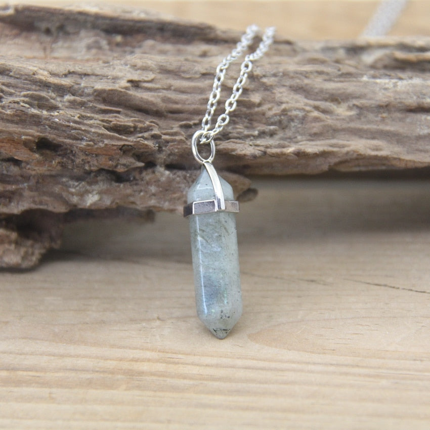 Stone Hexagonal Point Pendants Necklaces