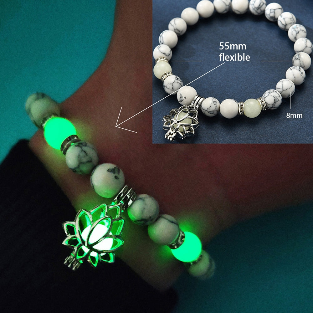 Stone Luminous Lotus Charm Bracelet