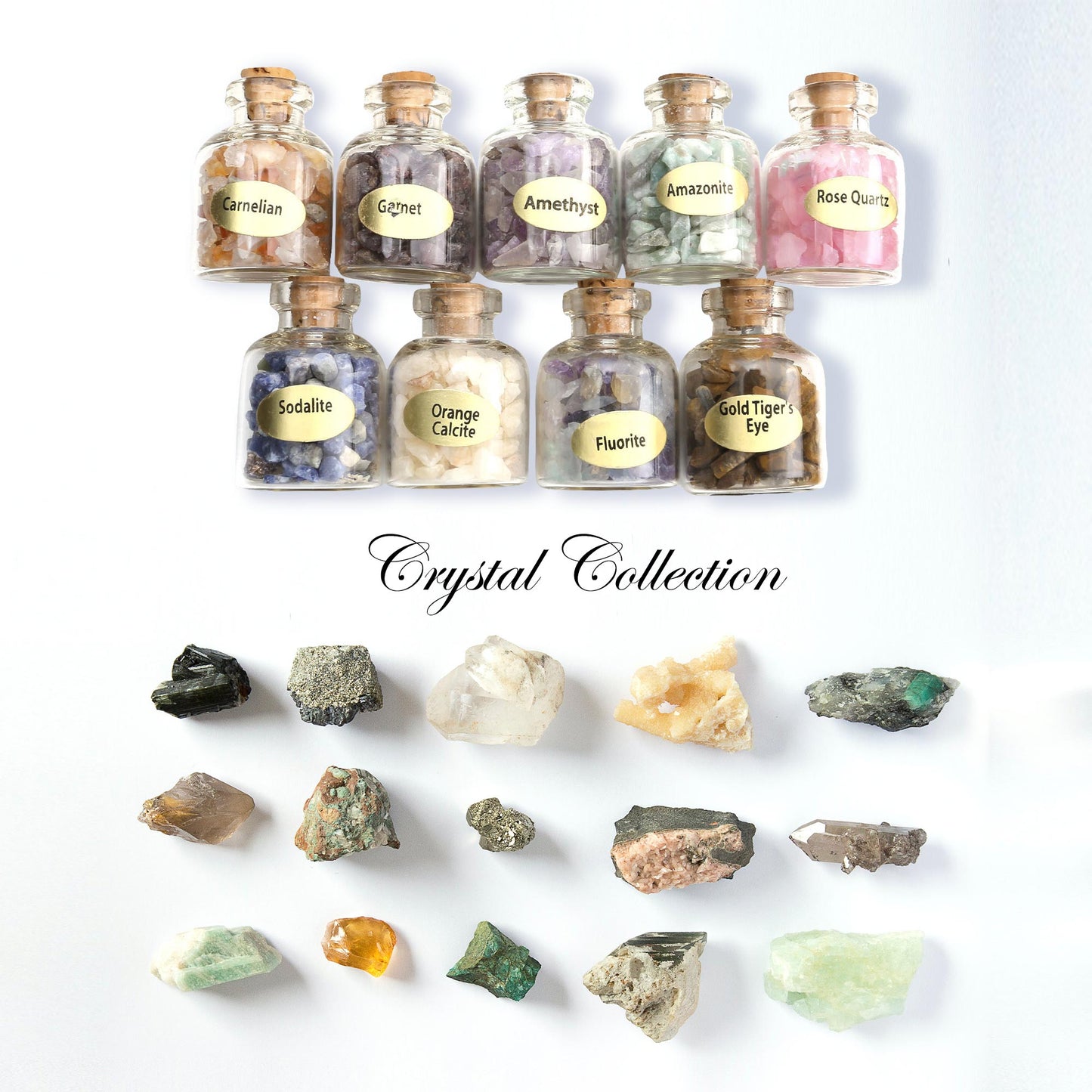 9 Bottles Mini Natural Semiprecious Crystals