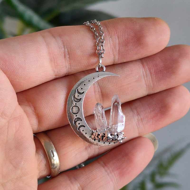 Witch Triple Moon Crystal Mushroom Necklace