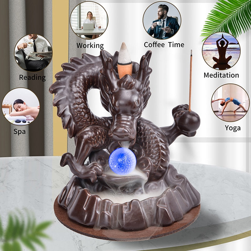 Incense Burner Dragon Backflow, Mushroom backflow & waterfall