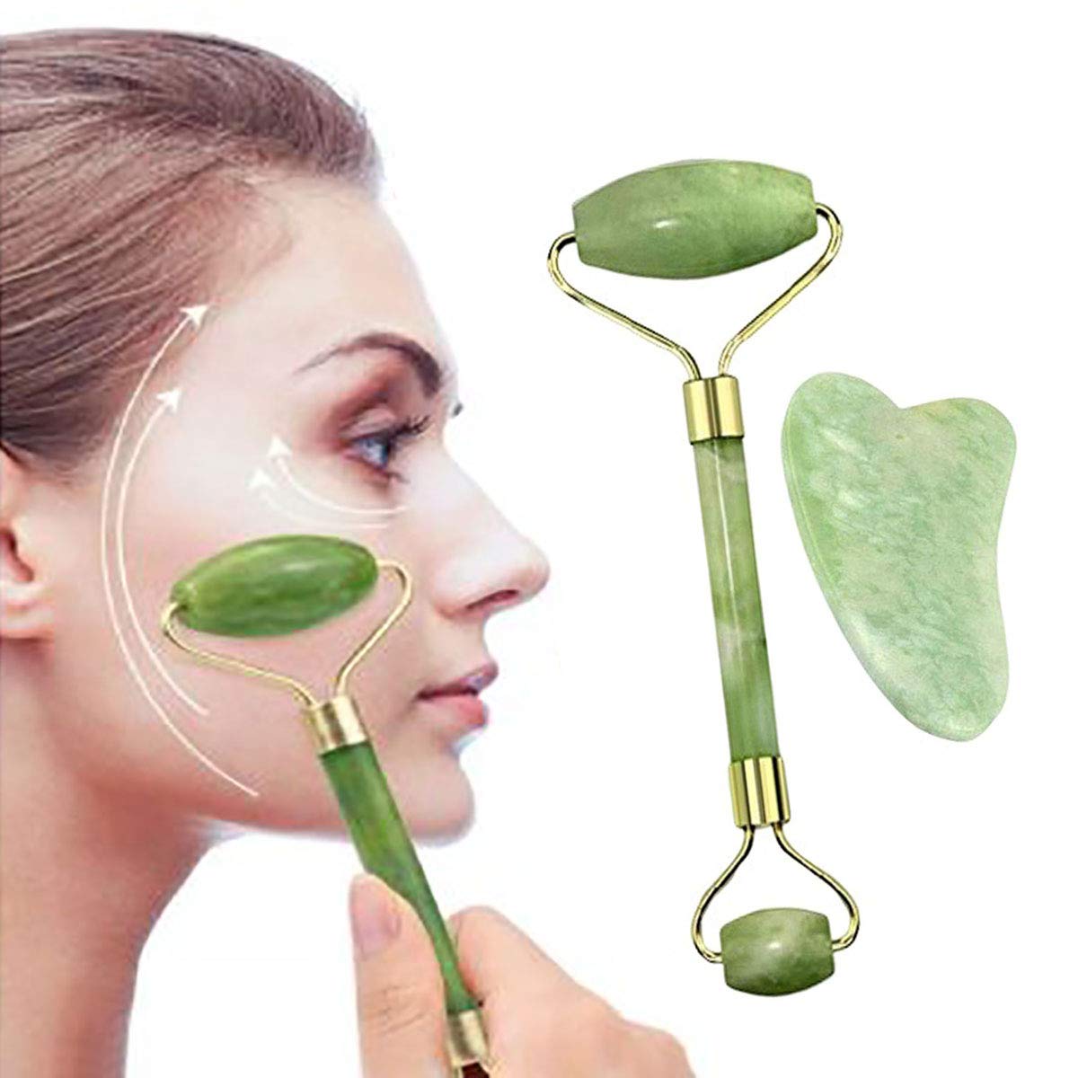 Natural Jade Roller Guasha Skin Scraper Facial Set