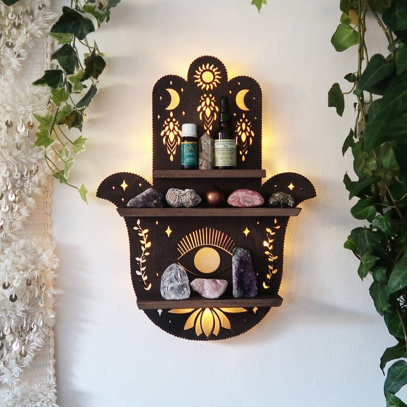 Moon Butterfly Wooden Shelf Crystal Essential Oil Storage Rack