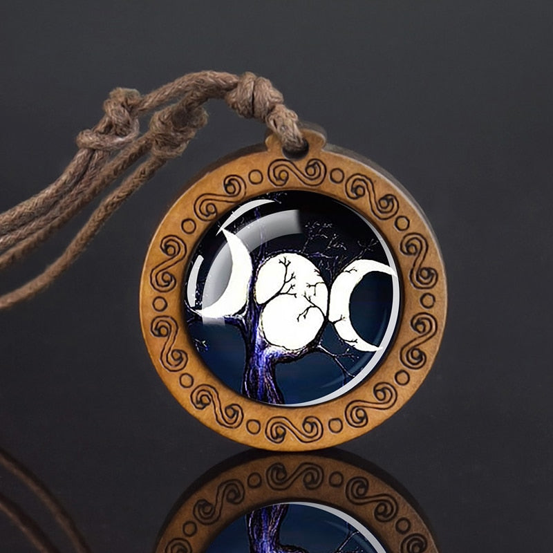 Triple Moon Goddess Glass Necklace