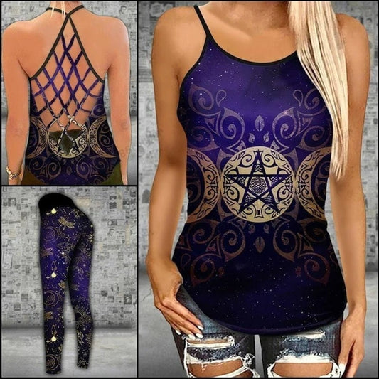 Witch Triple Moon Cross Tank Top & Legging Combo